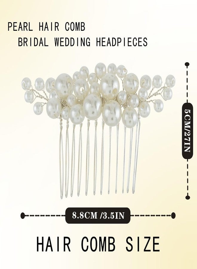 فويت مشط شعر فويت للعرائس مزين باللؤلؤ، قطعة رأس فضية من اللؤلؤ، إكسسوارات شعر من اللؤلؤ للنساء والعرائس - Image 5